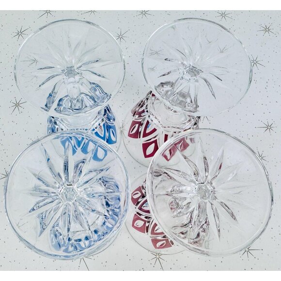 Vintage 1950s wine glasses, VCM Reims French cups, Harlequin pattern, set of 4 - Picture 9 of 9